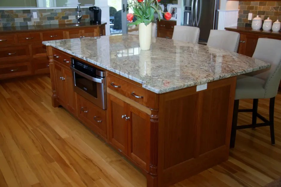 Custom Woodcrafted Kitchen Island With and Seating in Mass