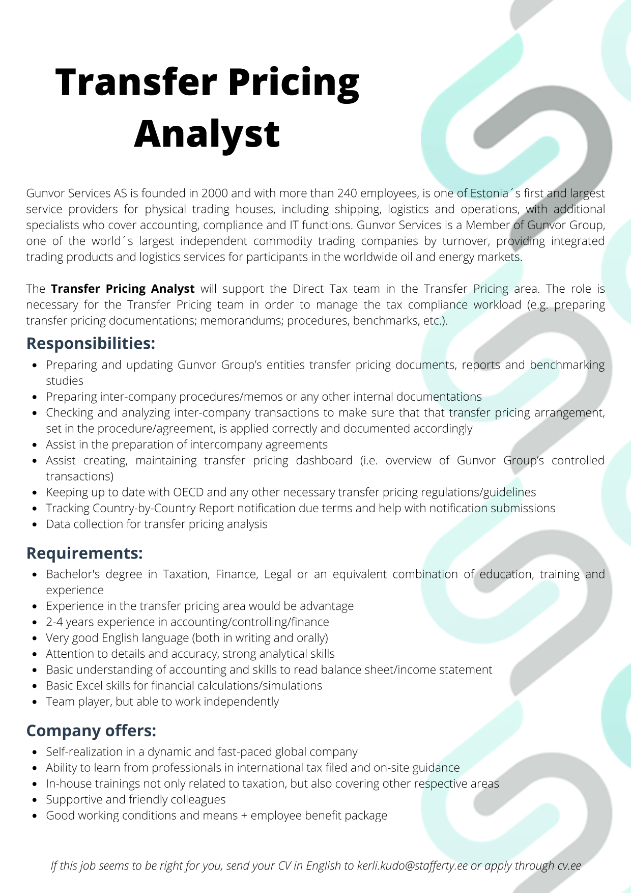 Transfer Pricing Analyst, Stafferty CV.ee