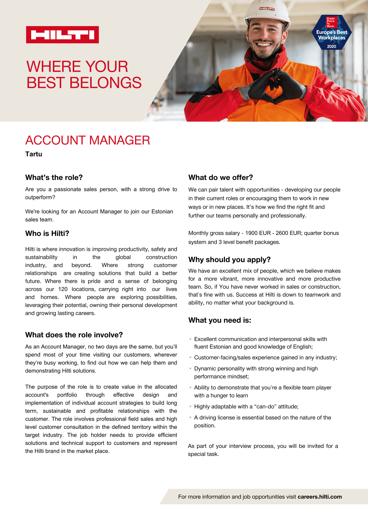 ACCOUNT MANAGER, Hilti CV.ee
