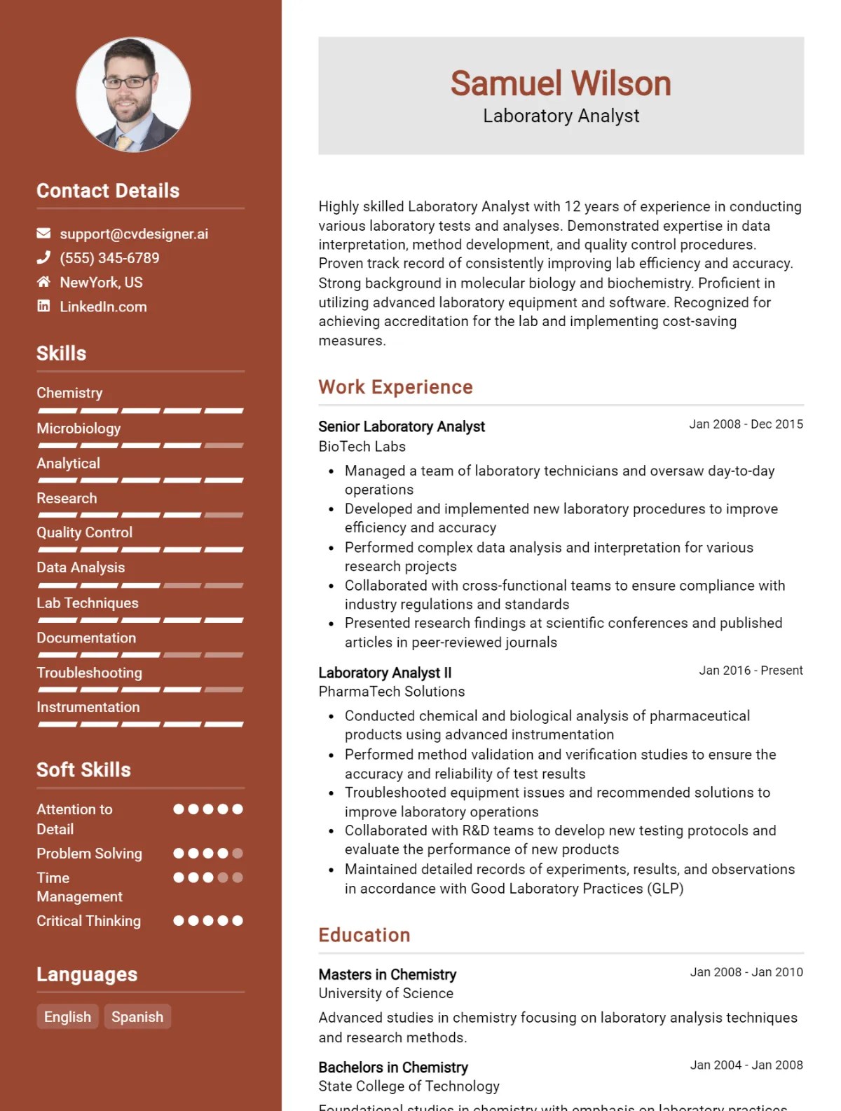 Laboratory Analyst CV Example For 2024 Professional CV Templates