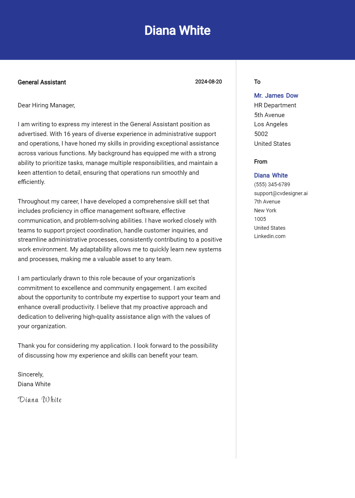 General Assistant Cover Letter Examples and Templates for 2024