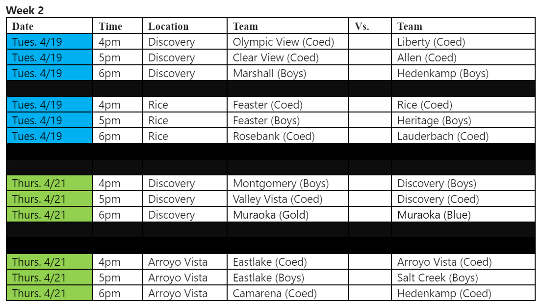 Schedule CVESD BASKETBALL LEAGUE