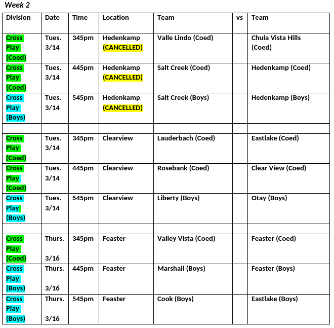 Schedule CVESD BASKETBALL LEAGUE