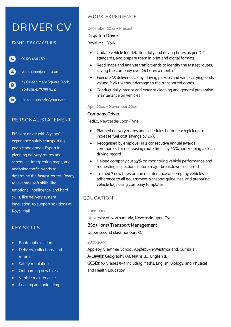 Driver CV Example & Word Template [Free Download]
