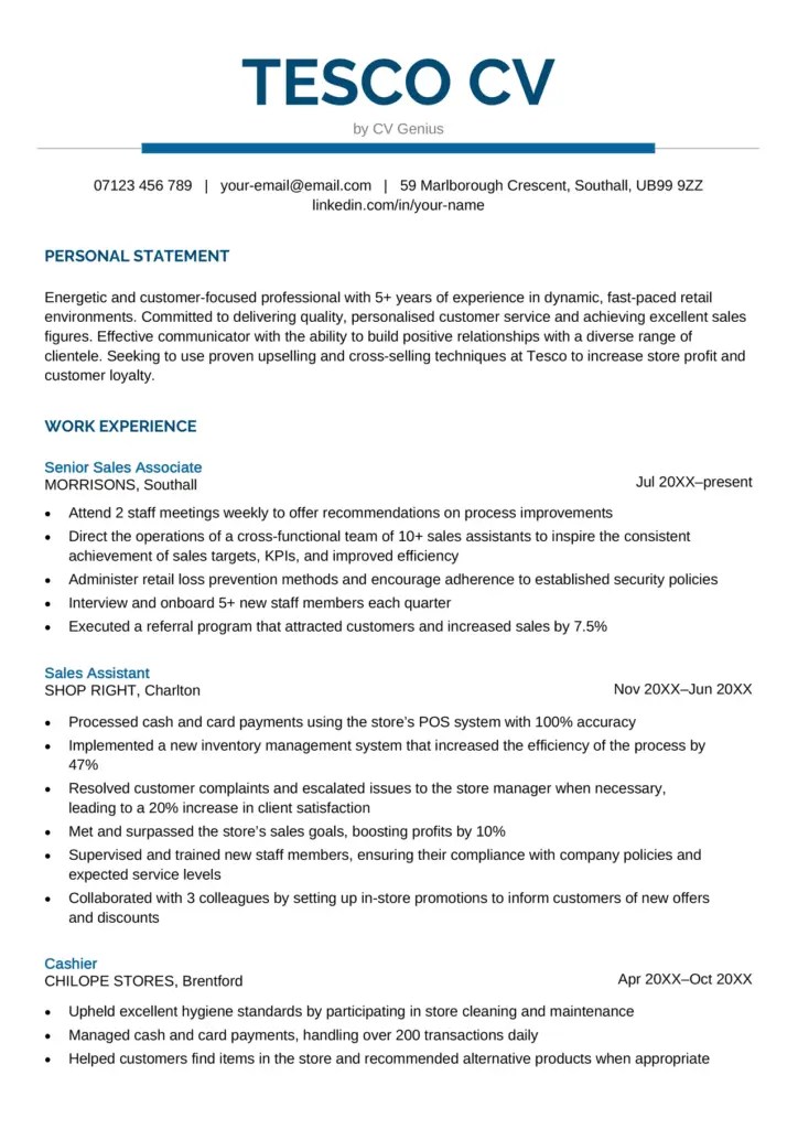 Tesco CV Example & Template (Free Download)