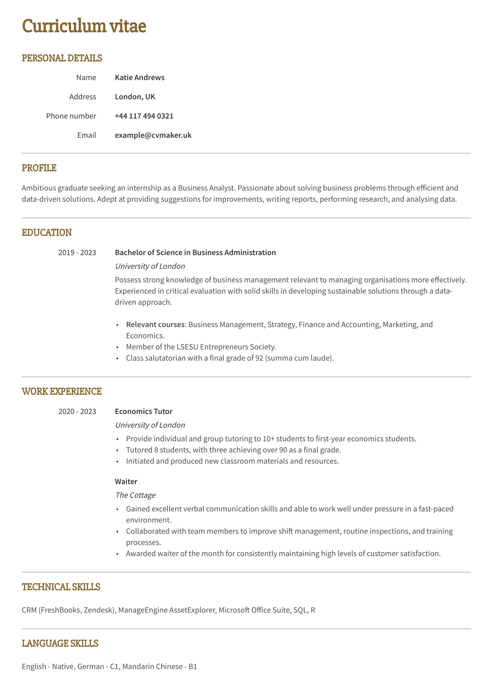 Internship CV template for 2024 (Free Examples & Tips)