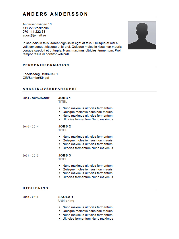 Allt du behöver för att skriva cv, cv mallar, exempel och mer