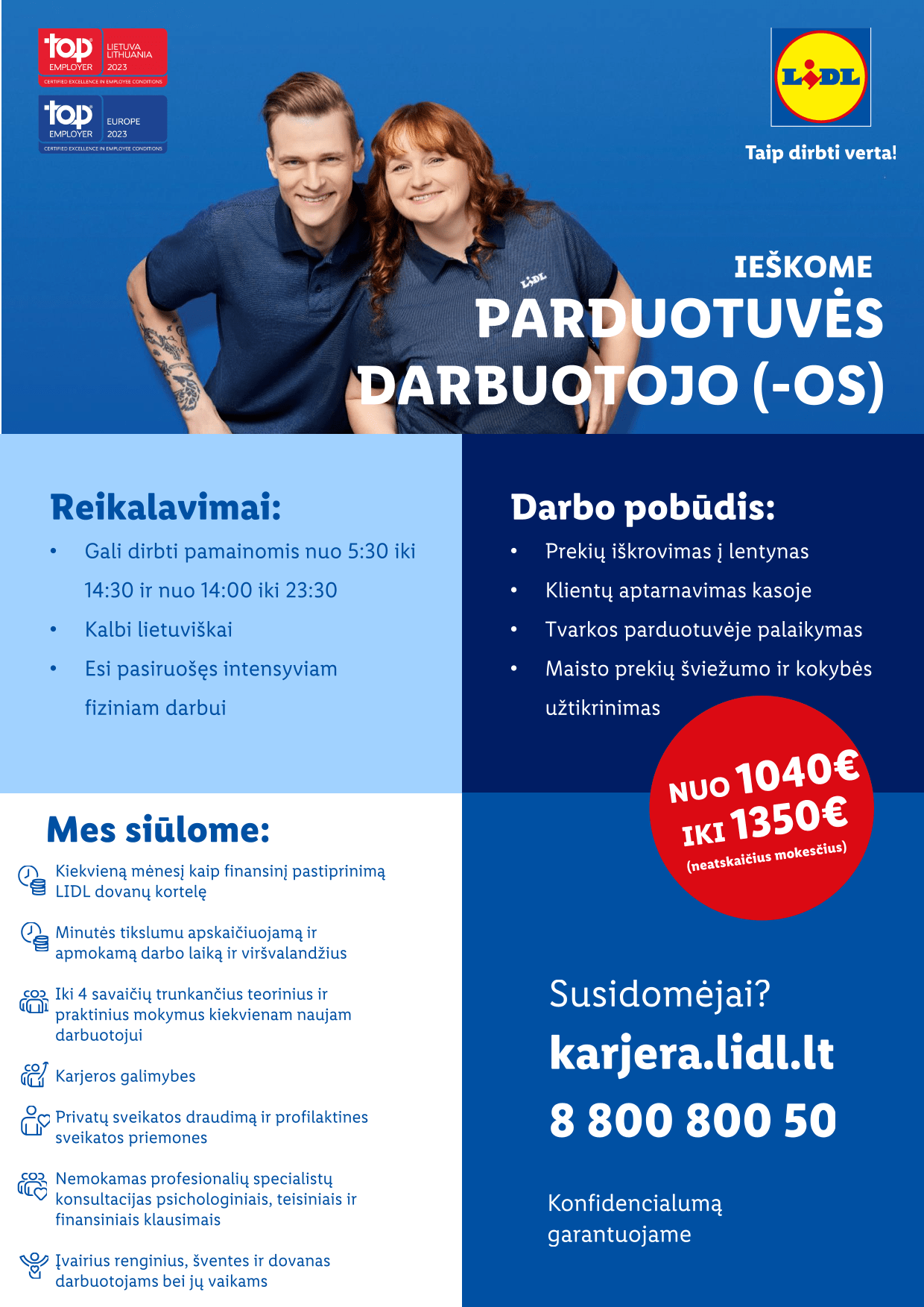 Vacancy Pardavėjas (a) Kaune (Baltų pr.), Lidl Lietuva, UAB