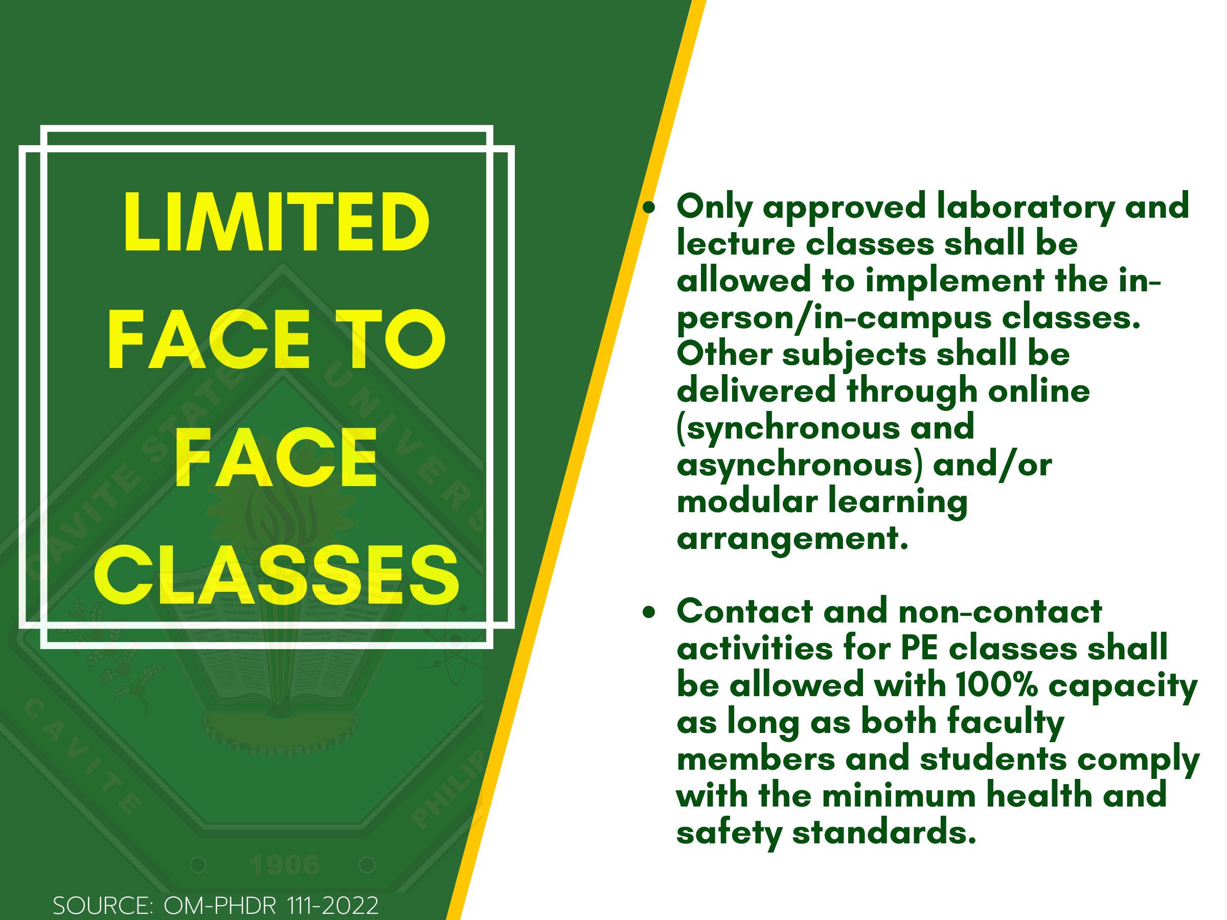 General guidelines in the implementation of limited face to face