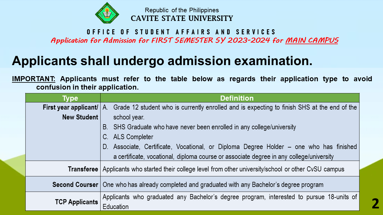 First Semester SY 20232024 Application for Admission Cavite State