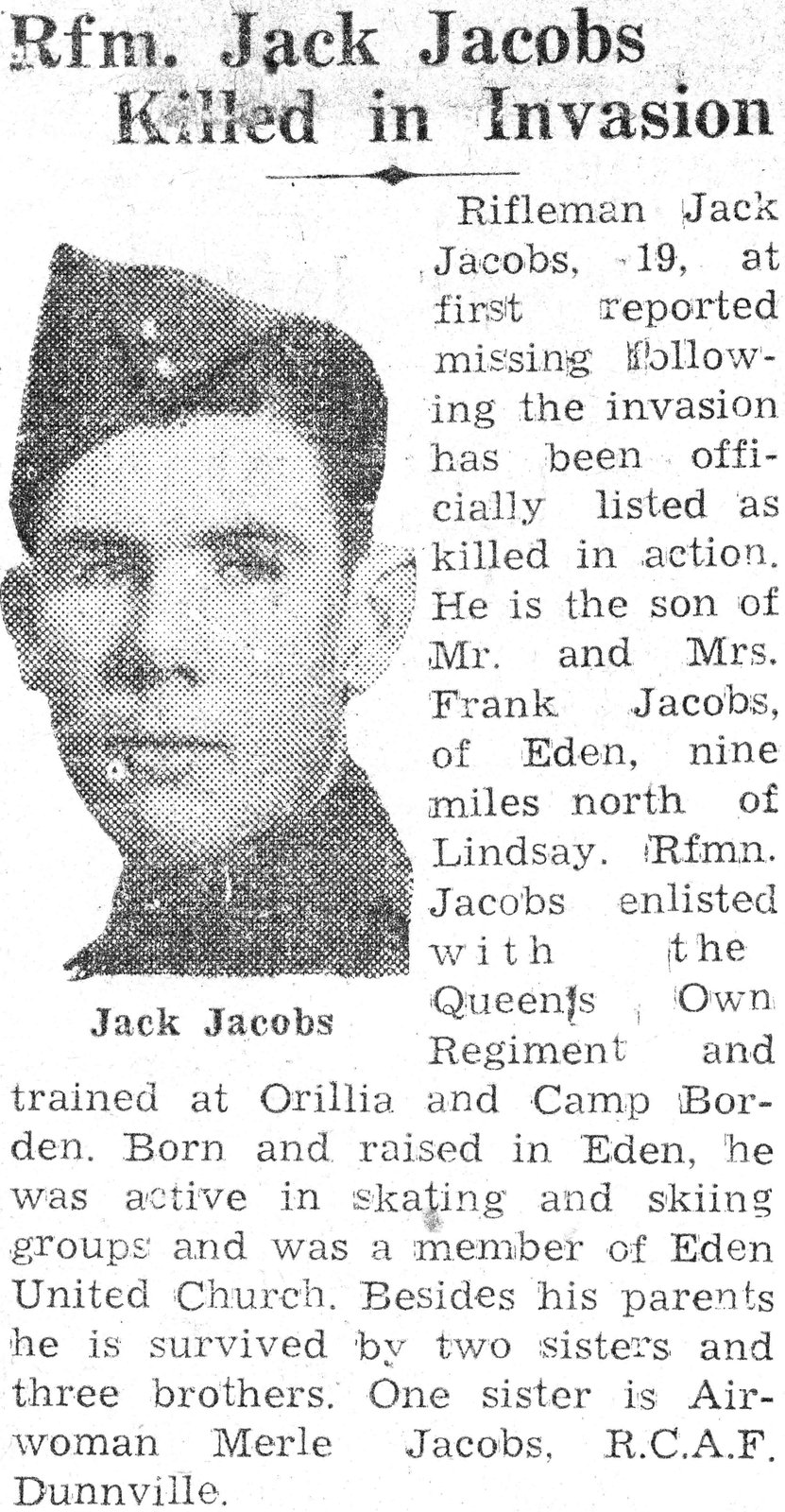 Jack Silas Jacobs The Canadian Virtual War Memorial Veterans