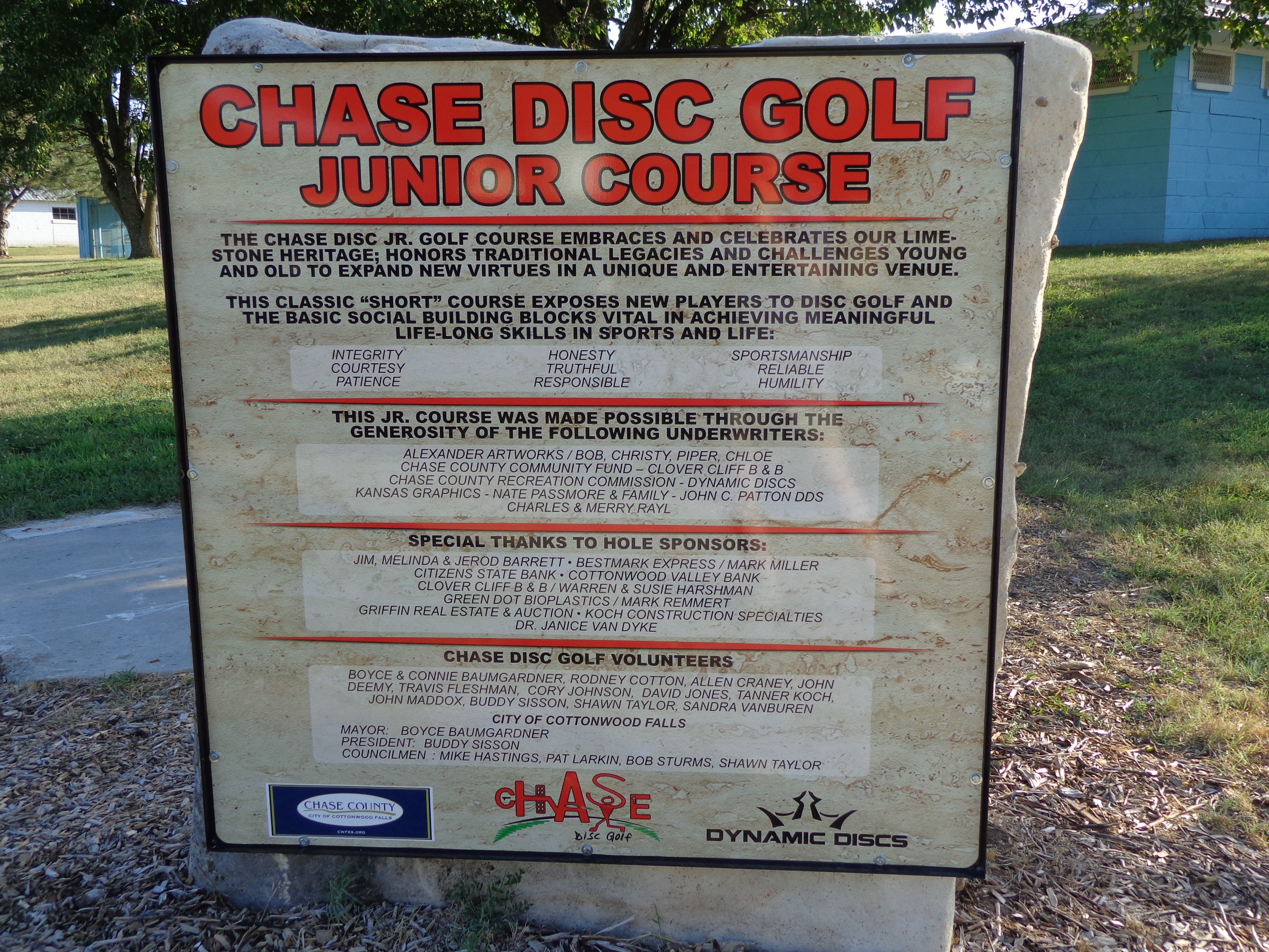 Chase Disc Golf Junior Course City of Cottonwood Falls Kansas