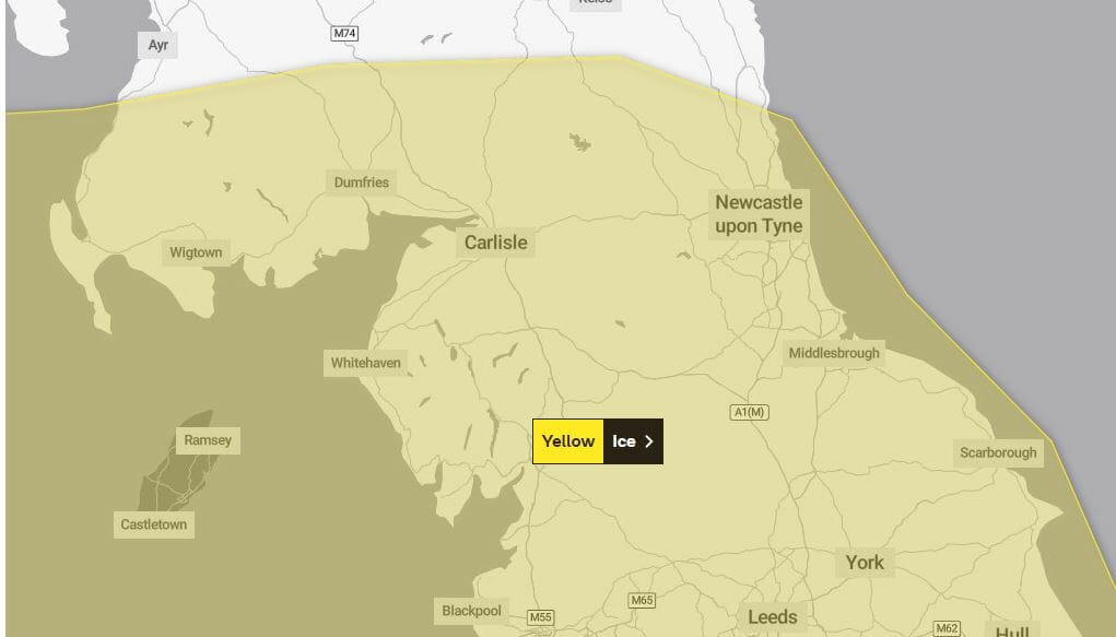 UPDATED Ice weather warning extended for Cumbria Cumberland and