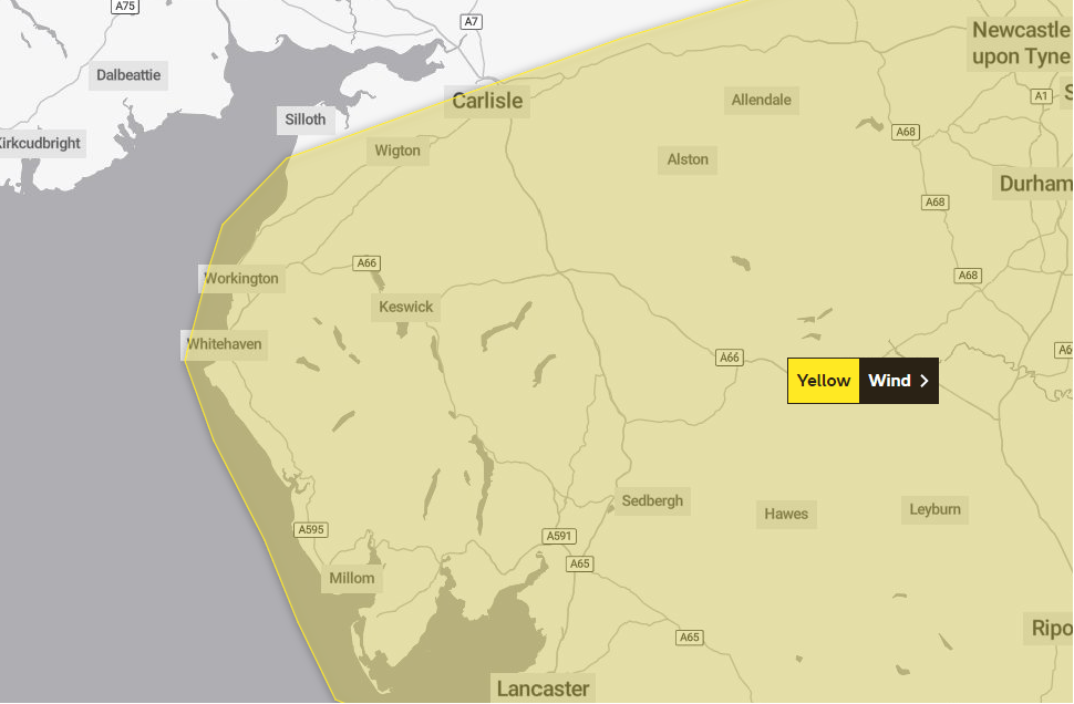 Severe weather warning issued for Cumbria Cumberland and Westmorland