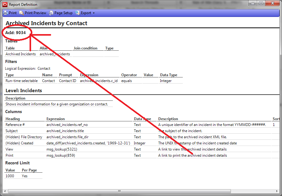 Determining the ID number of a report in the Navigation Pane? Oracle