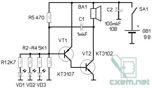 Схема электронного сигнала. Схема имитатора звука мотора. Схемы имитаторов звуков на транзисторах. Схема имитатора звукового сигнала. Схема имитатора звука костра.