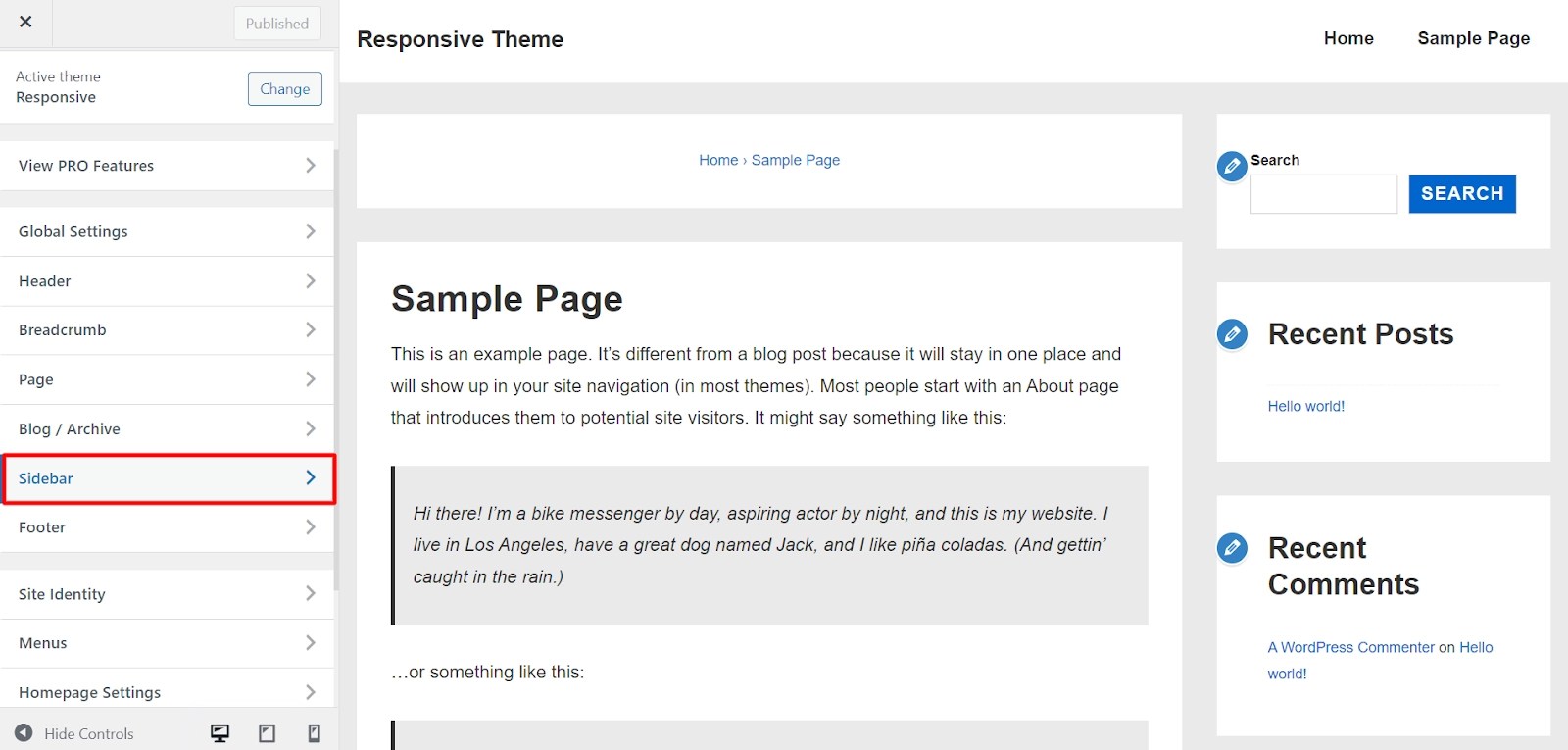 How to adjust the width of sidebars from the customizer CyberChimps