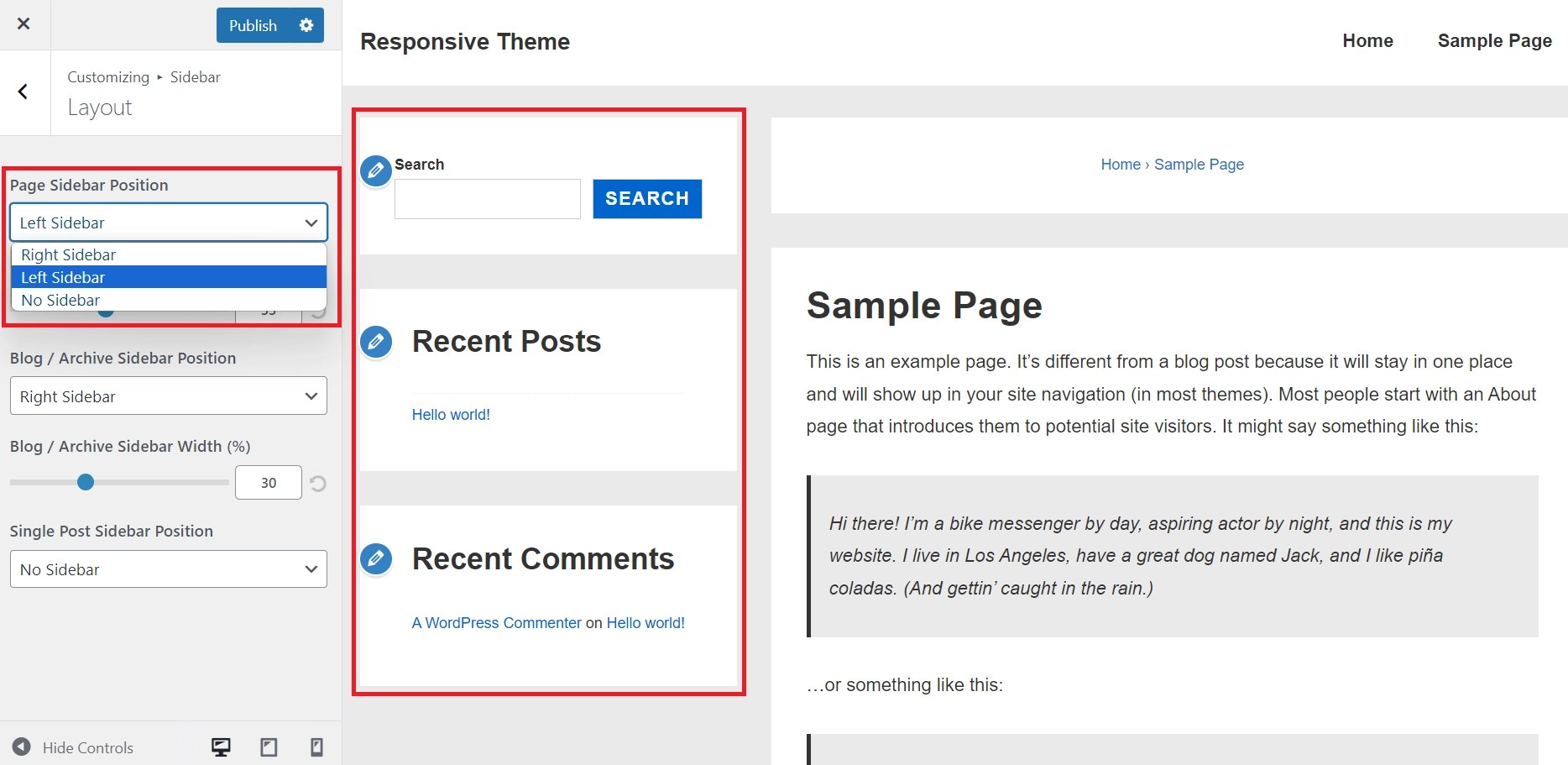 How to adjust the width of sidebars from the customizer CyberChimps