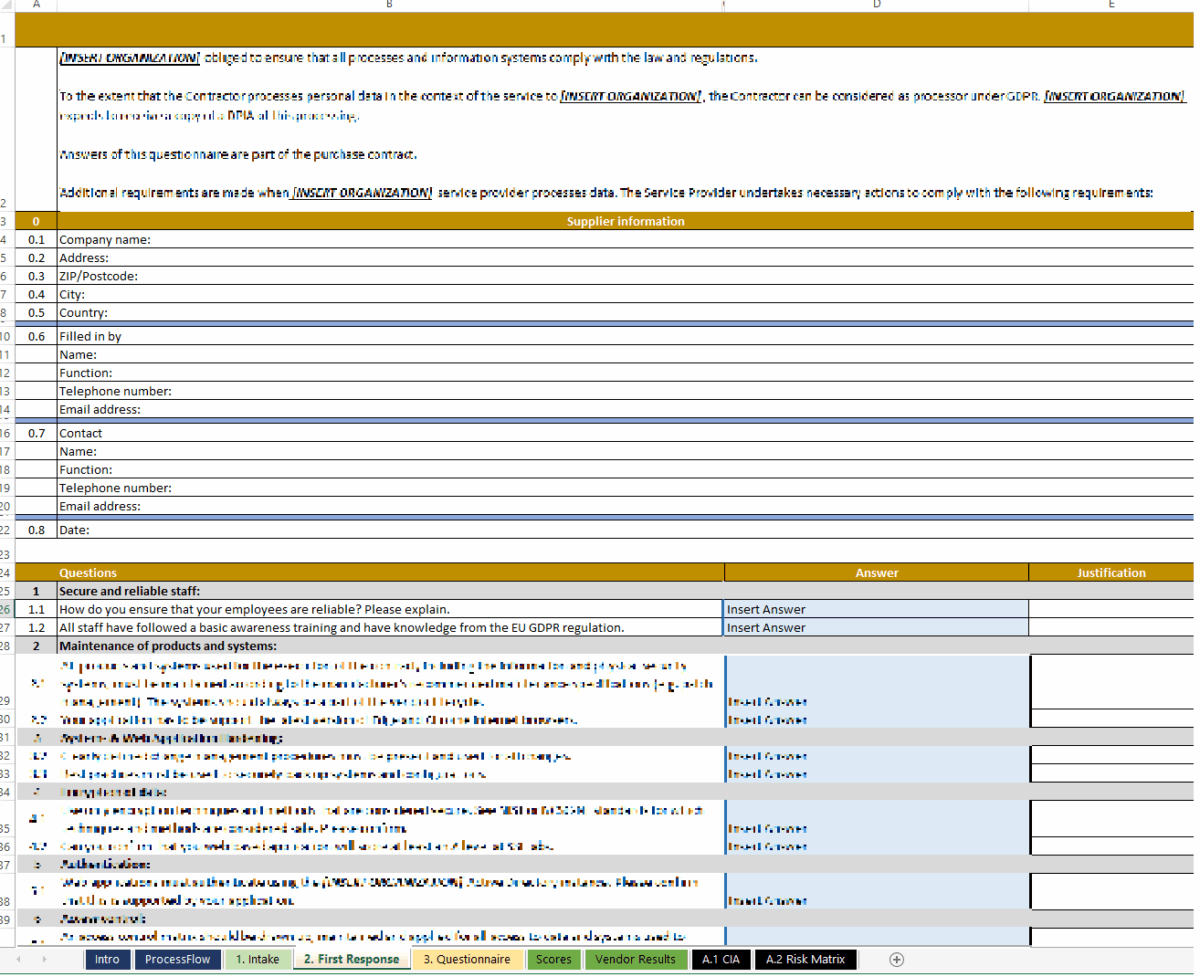 Procurement Supplier Risk Assessment Template Cloud Vendor