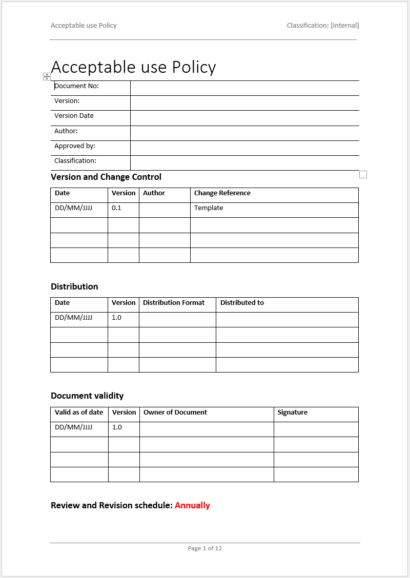 ISO 27001 Acceptable Use Policy Template Control 5.10