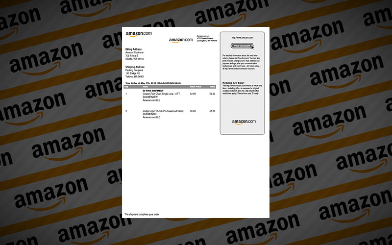 Amazon Packing Slip