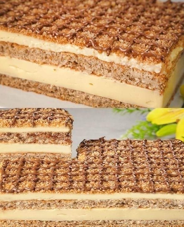 Layered Dessert with Graham Cracker Crust, Creamy Filling, and