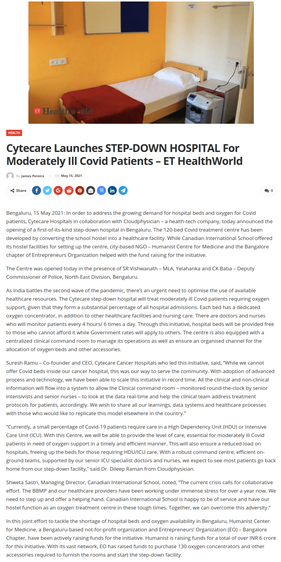 Cytecare Launches STEPDOWN HOSPITAL For Moderately Ill Covid Patients