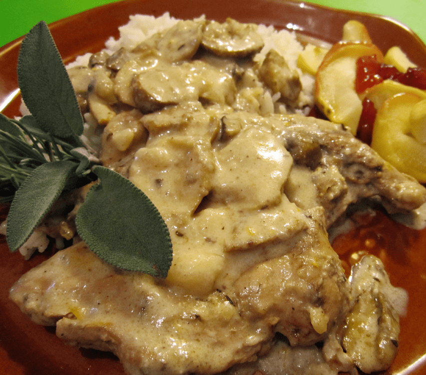 Braised pheasant with wild mushrooms in a zesty cream
