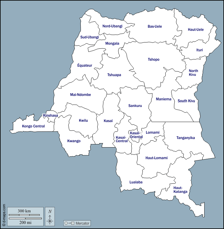 RD del Congo Mapa gratuito, mapa mudo gratuito, mapa en blanco gratuito