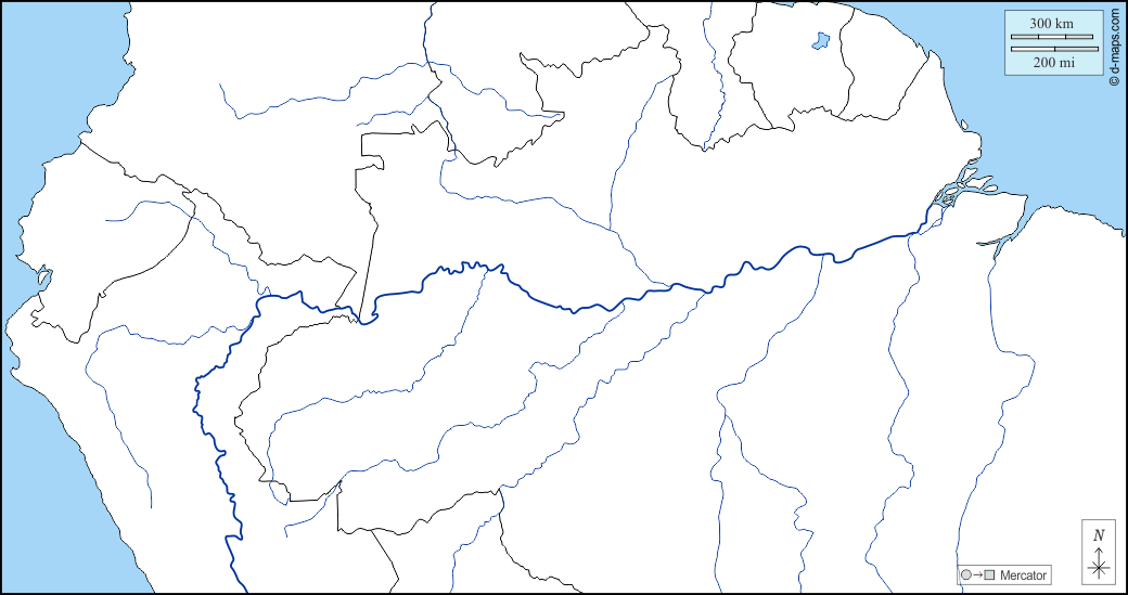 Amazon basin free map, free blank map, free outline map, free base map
