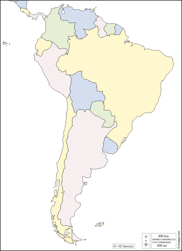 Pain Points Amérique du Sud carte géographique gratuite, carte géographique muette
