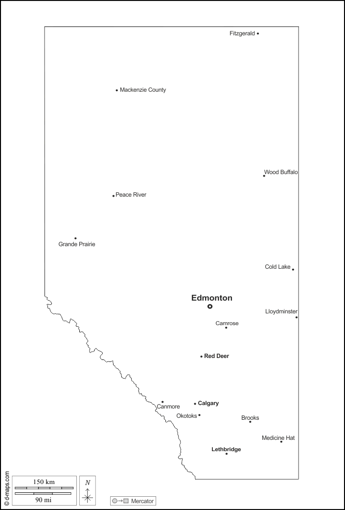 Alberta free map, free blank map, free outline map, free base map