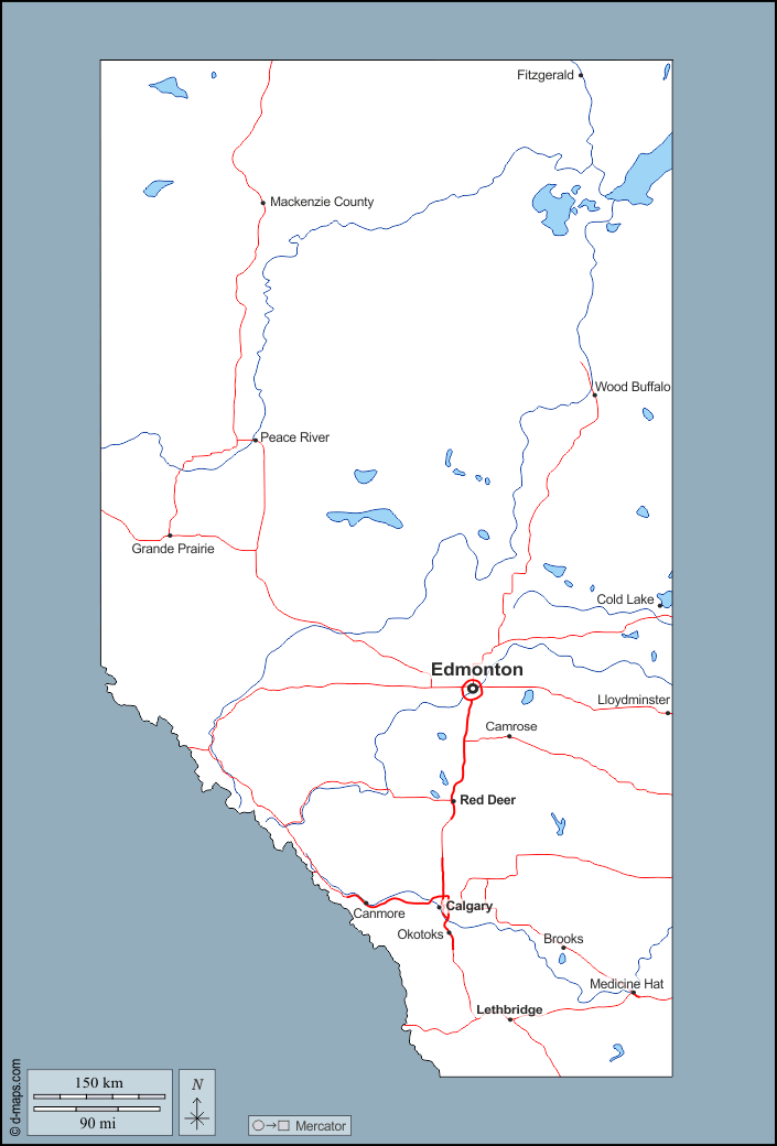 Alberta free map, free blank map, free outline map, free base map