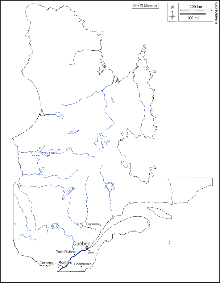 Québec carte géographique gratuite, carte géographique muette gratuite