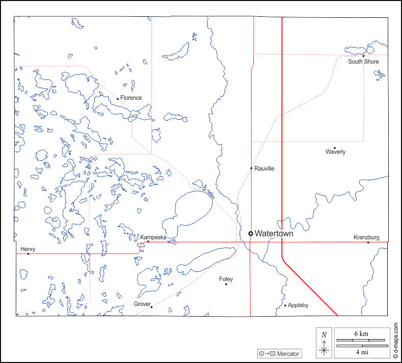 Codington County free map, free blank map, free outline map, free base map outline, hydrography