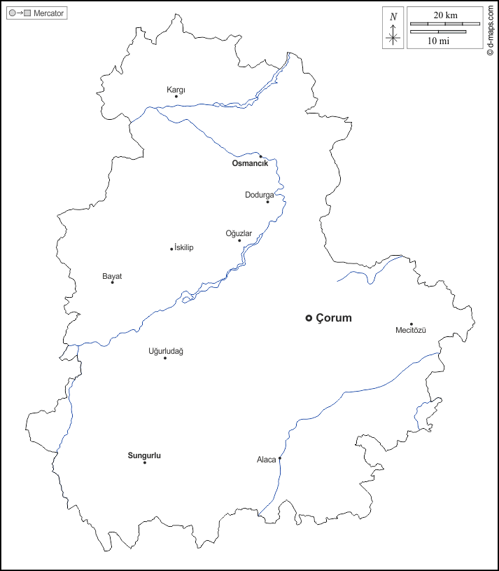 Çorum free map, free blank map, free outline map, free base map outline