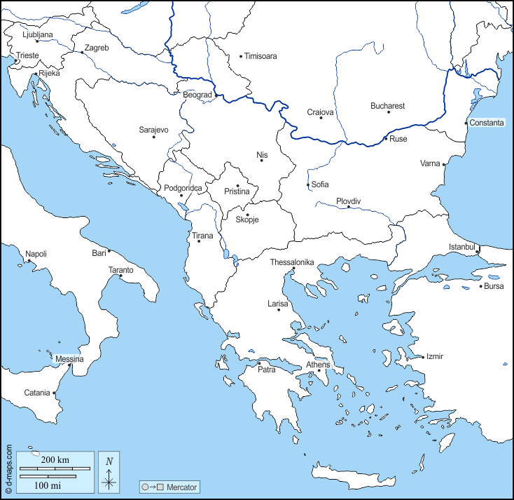 Balkans free map, free blank map, free outline map, free base map