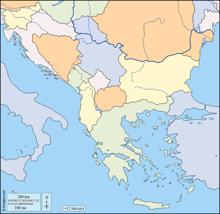 Balkans free map, free blank map, free outline map, free base map