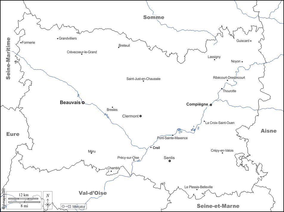Pain Points Oise carte géographique gratuite, carte géographique muette gratuite