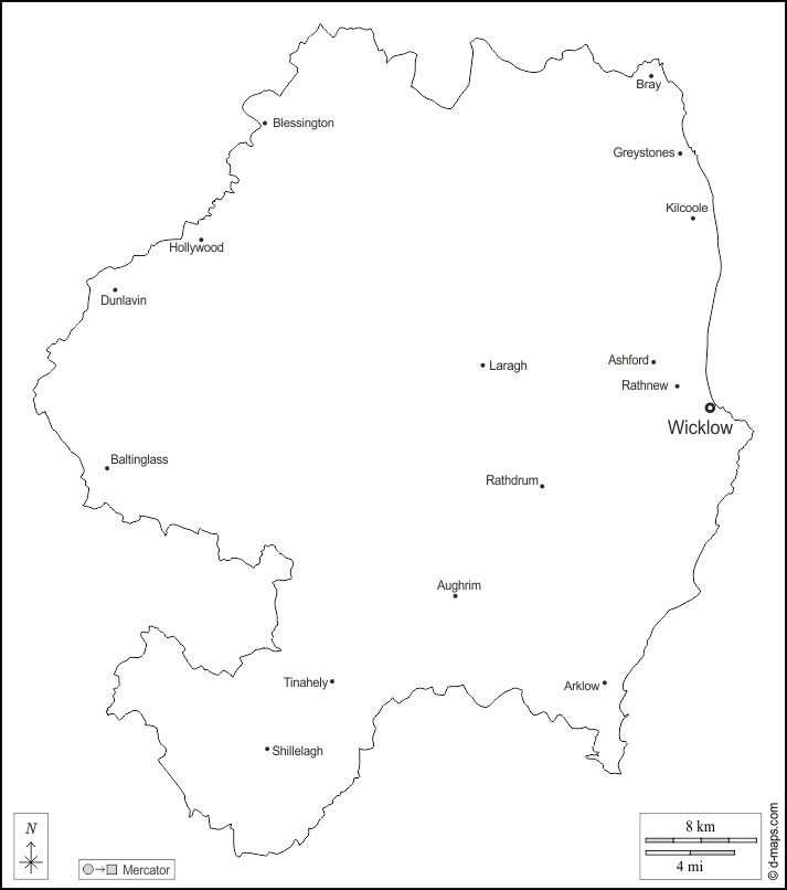 Wicklow free map, free blank map, free outline map, free base map