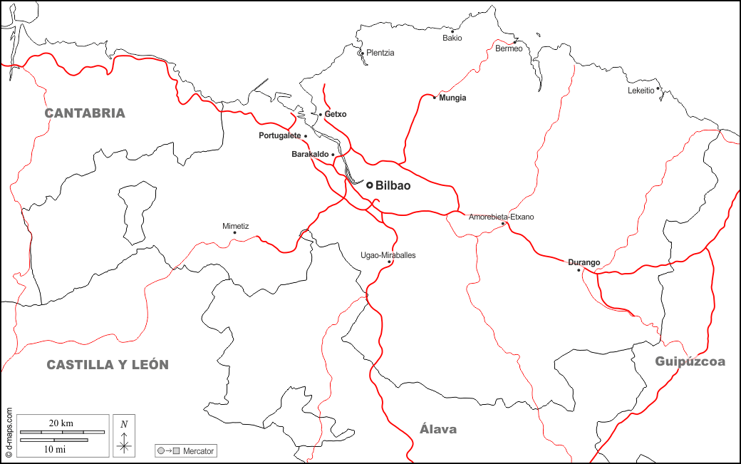 Vizcaya Mapa gratuito, mapa mudo gratuito, mapa en blanco gratuito