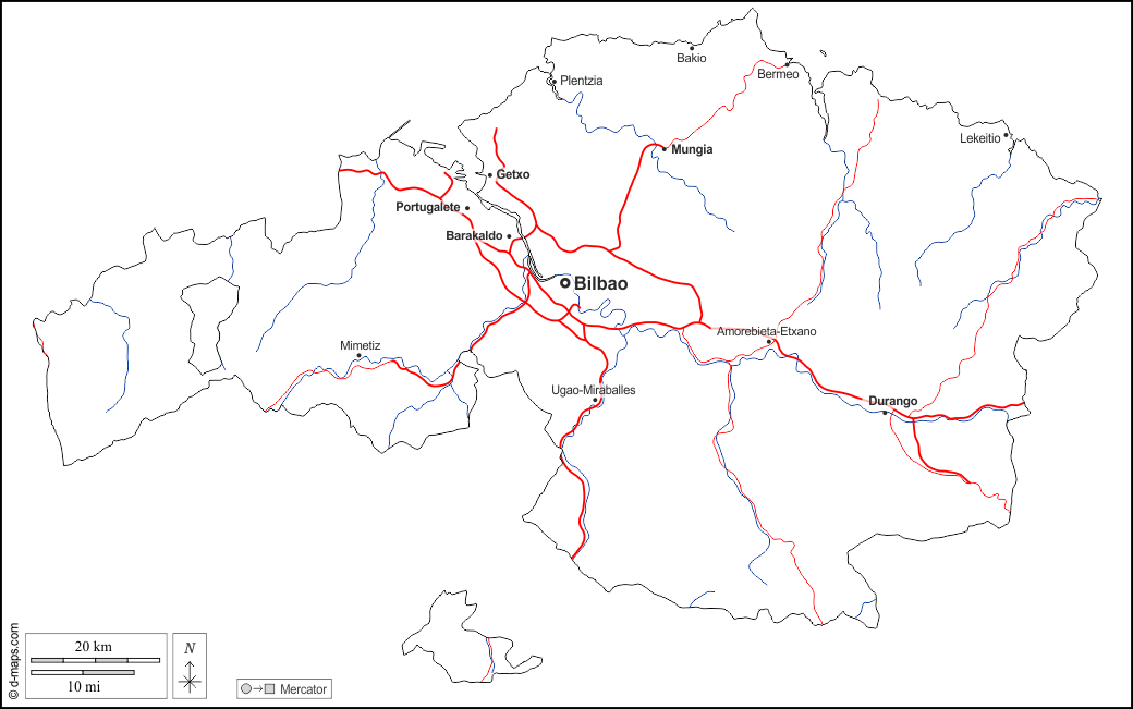 Vizcaya Mapa gratuito, mapa mudo gratuito, mapa en blanco gratuito