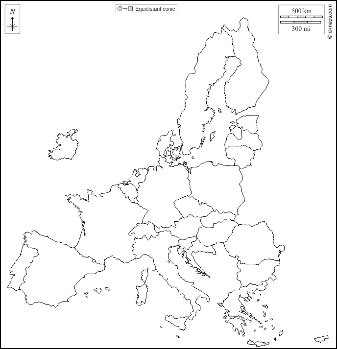 Unión Europea Mapa gratuito, mapa mudo gratuito, mapa en blanco
