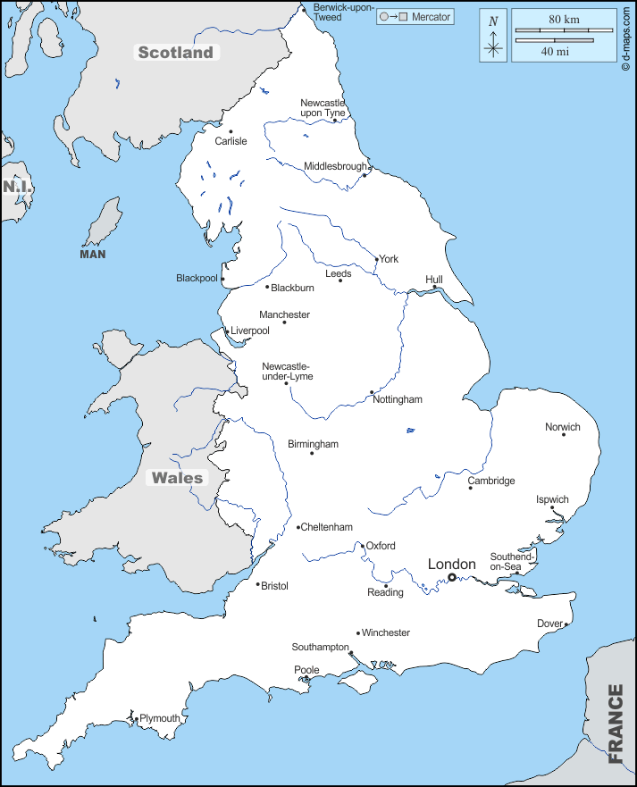 Les Défis De Voyager En Angleterre Angleterre carte géographique gratuite, carte géographique muette