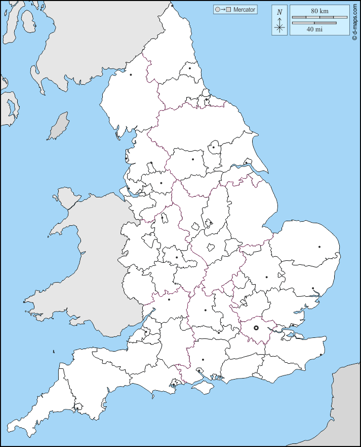 Pain Points Liés À L'angleterre Carte Vierge Carte Angleterre vierge » Vacances Guide Voyage