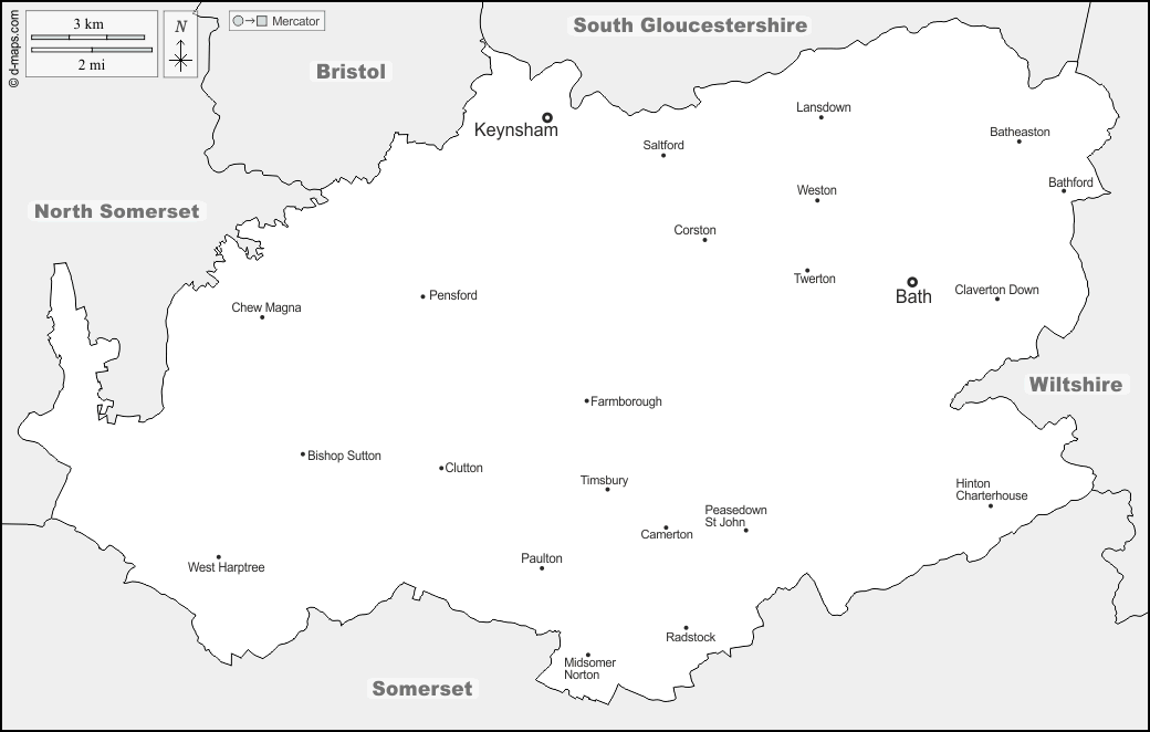 Bath and North East Somerset Mapa gratuito, mapa mudo gratuito, mapa en