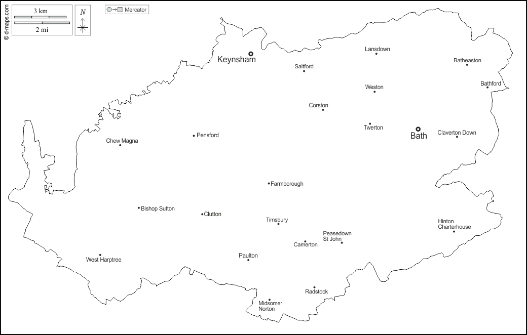 Bath and North East Somerset carte géographique gratuite, carte