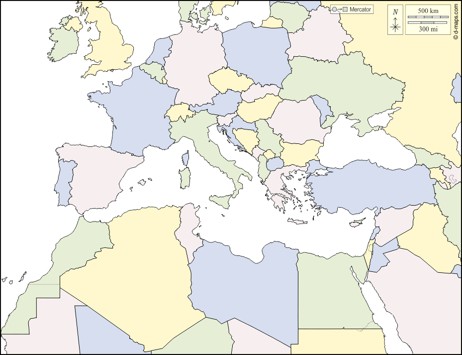 Wide Mediterranean Sea free map, free blank map, free outline map, free