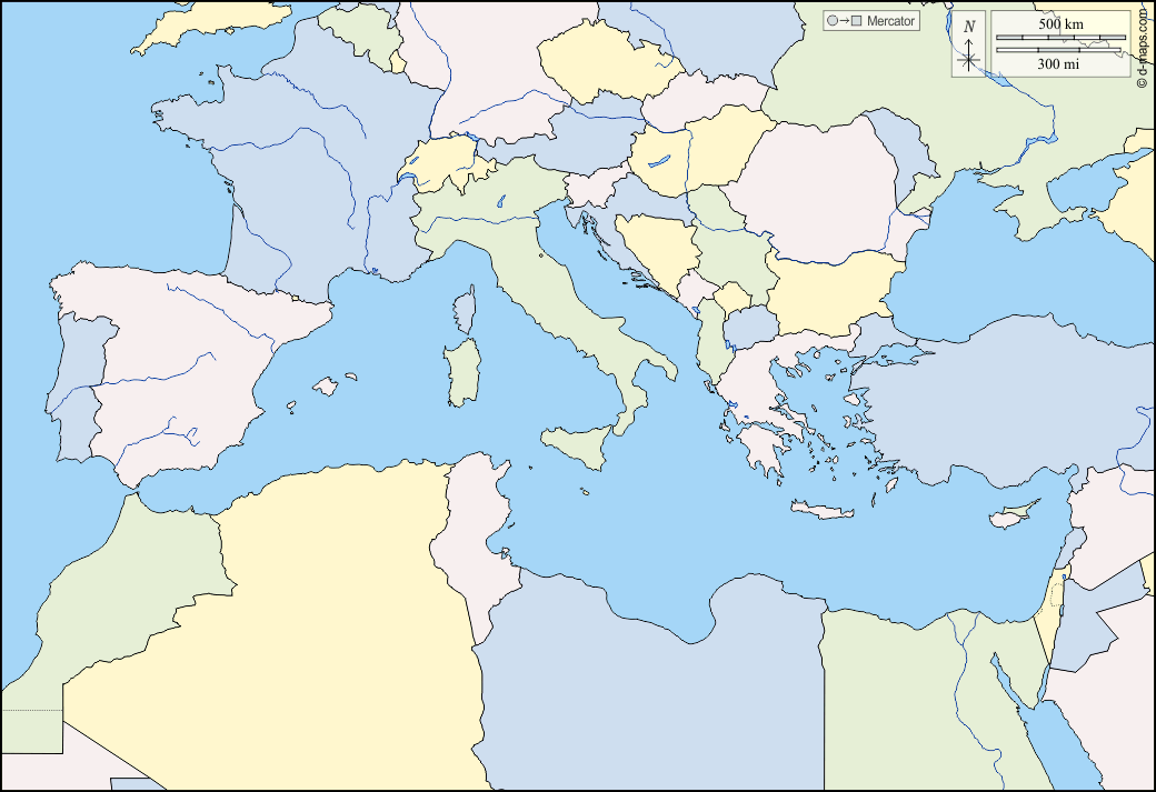 Méditerranée carte géographique gratuite, carte géographique muette