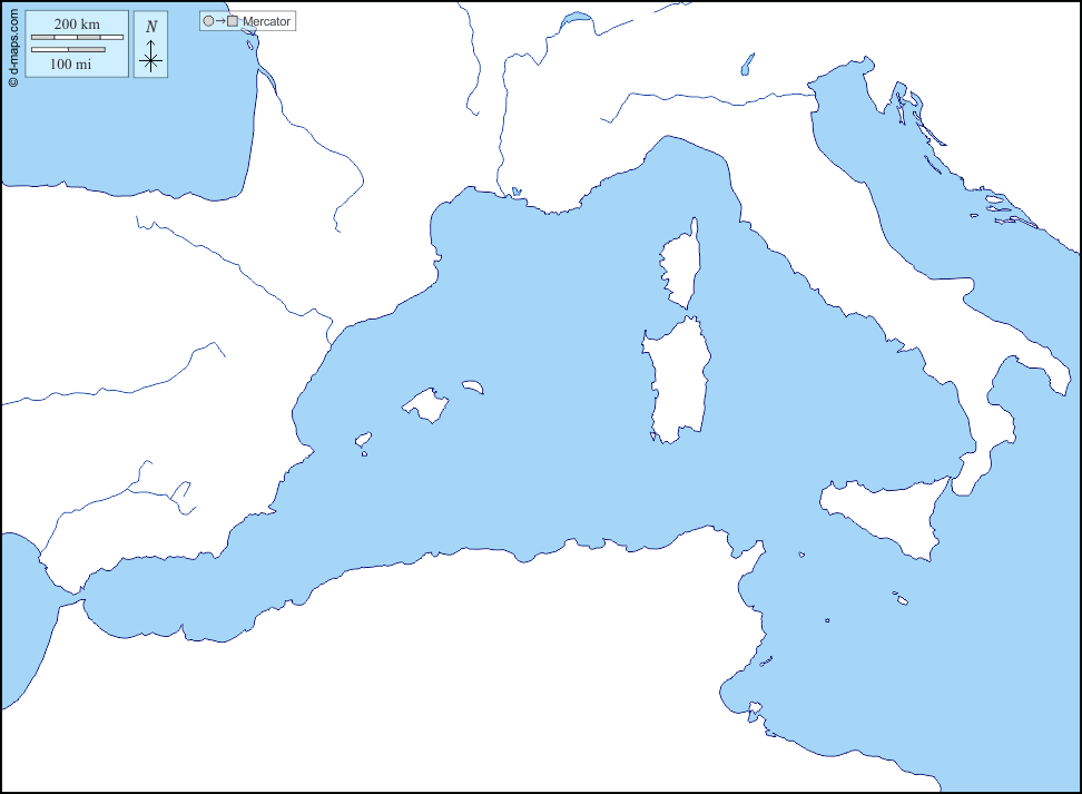 Méditerranée occidentale carte géographique gratuite, carte